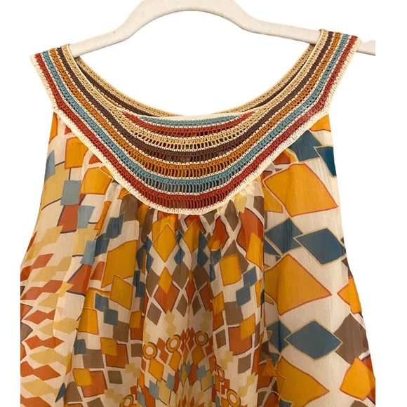 INC International Concepts‎ Top Women US 8 100% Silk Sleeveless Tribal Blouse - Picture 1 of 16